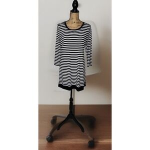 Calvin Klein Size Med Woman's Black White Striped Knit Sheath Dress Casual